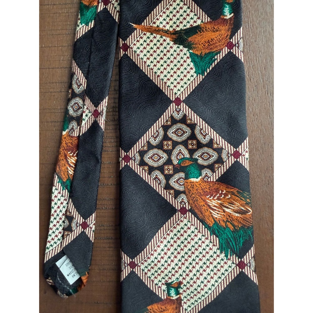 Field & Stream Mens Silk Tie Black Pheasant Mallard Duck Bird Hunting Vintage